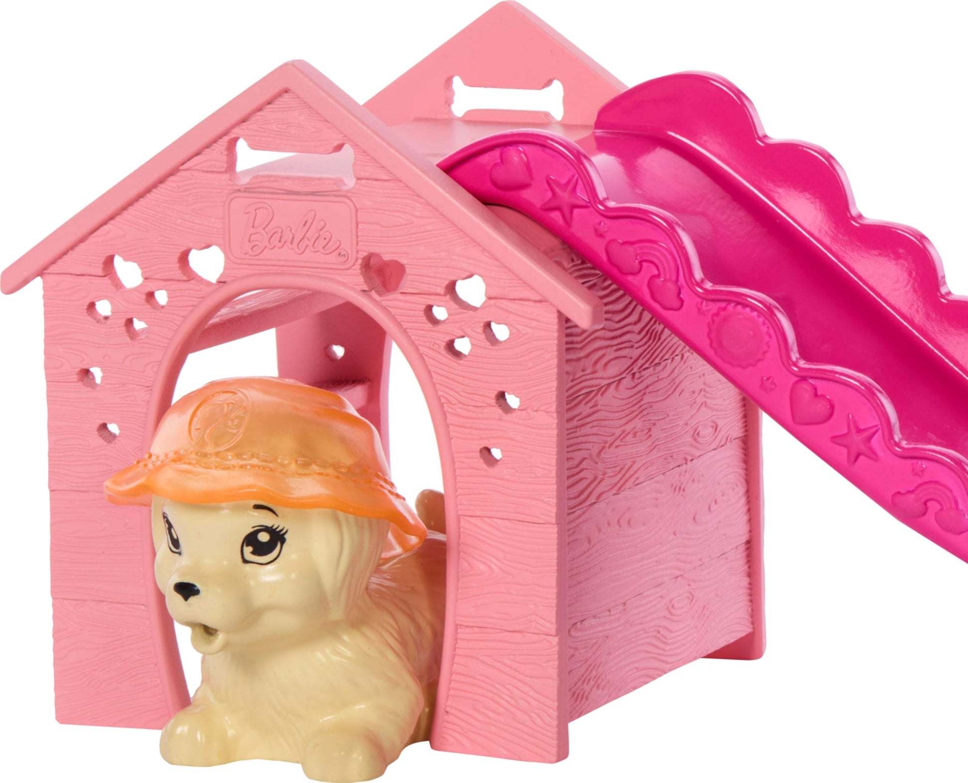Barbie Puppy Pool Party Playset with Doll, Dog House and Slide, Heart Shaped Pool, Two Dog Figures, Six Accessories and Color Change, JBF35