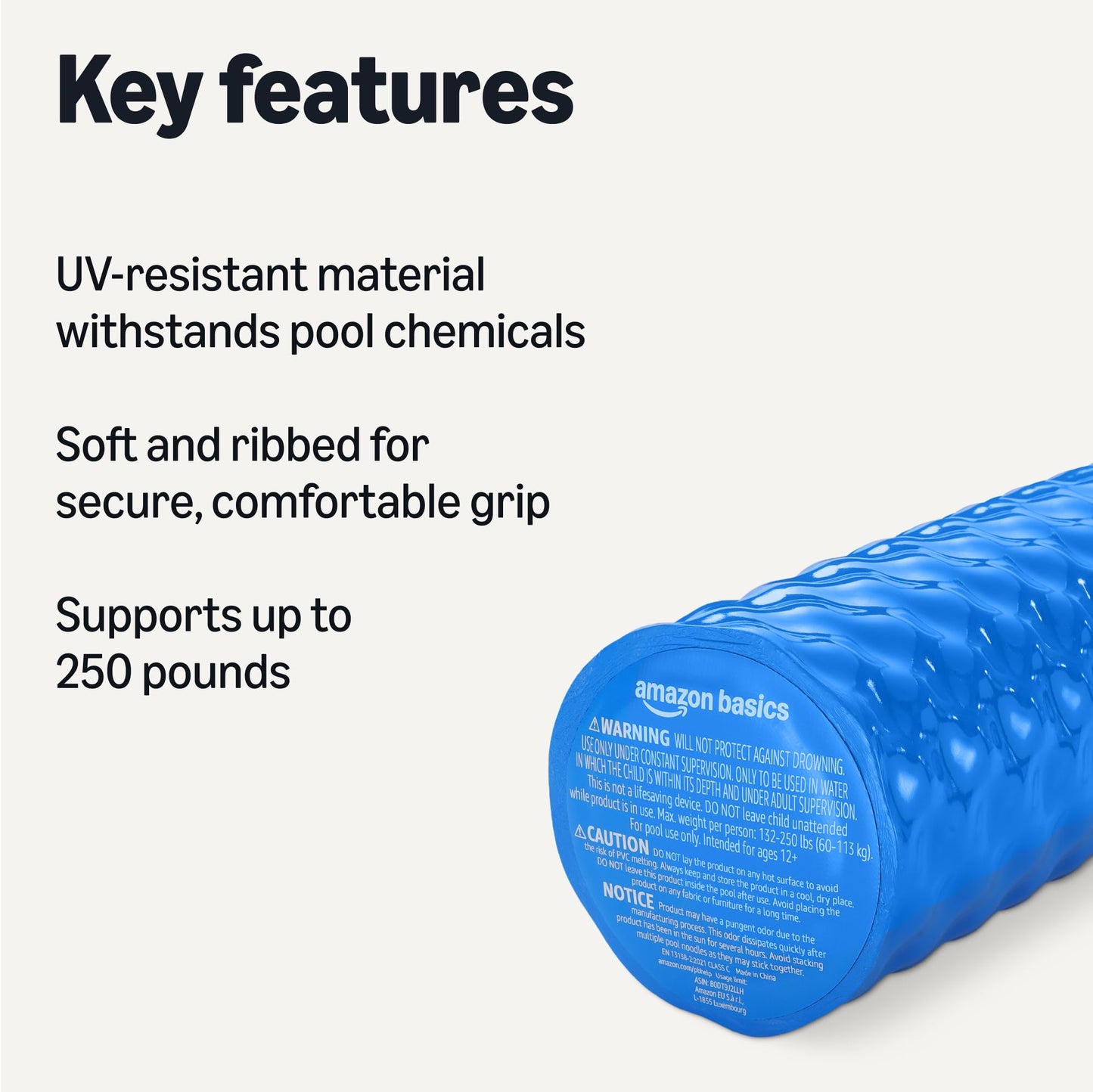 Amazon Basics Pool Noodle, Swim Noodles, 46 Inches, Flexible Buoyant Material, UV-Resistant, Supports up to 250 lbs