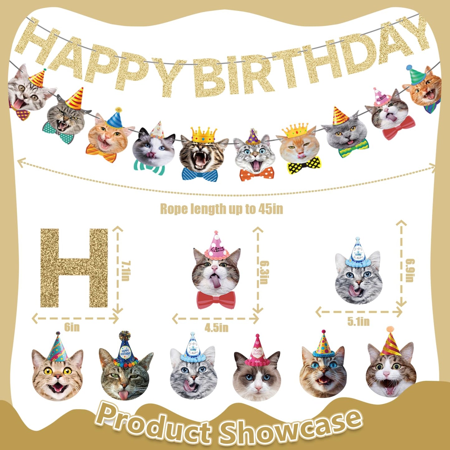 Cat Happy Birthday Banner - Cat Party Decorations, Party Supplies Sign