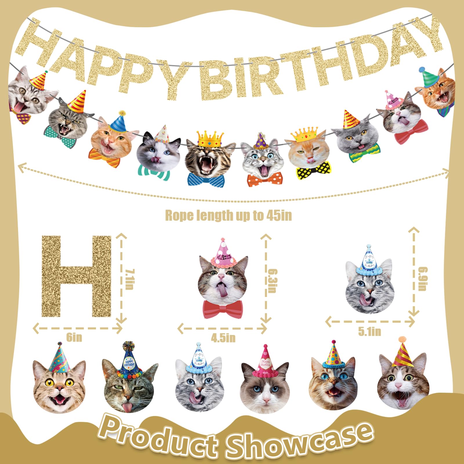Cat Happy Birthday Banner - Cat Party Decorations, Party Supplies Sign