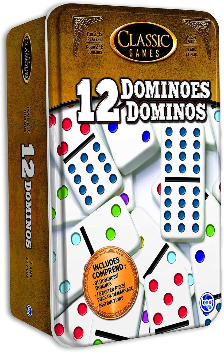 TCG Toys Classic Games - Double 12 Dominoes Tin - Be The First to Win! Great for Boys and Girls Over Age 7