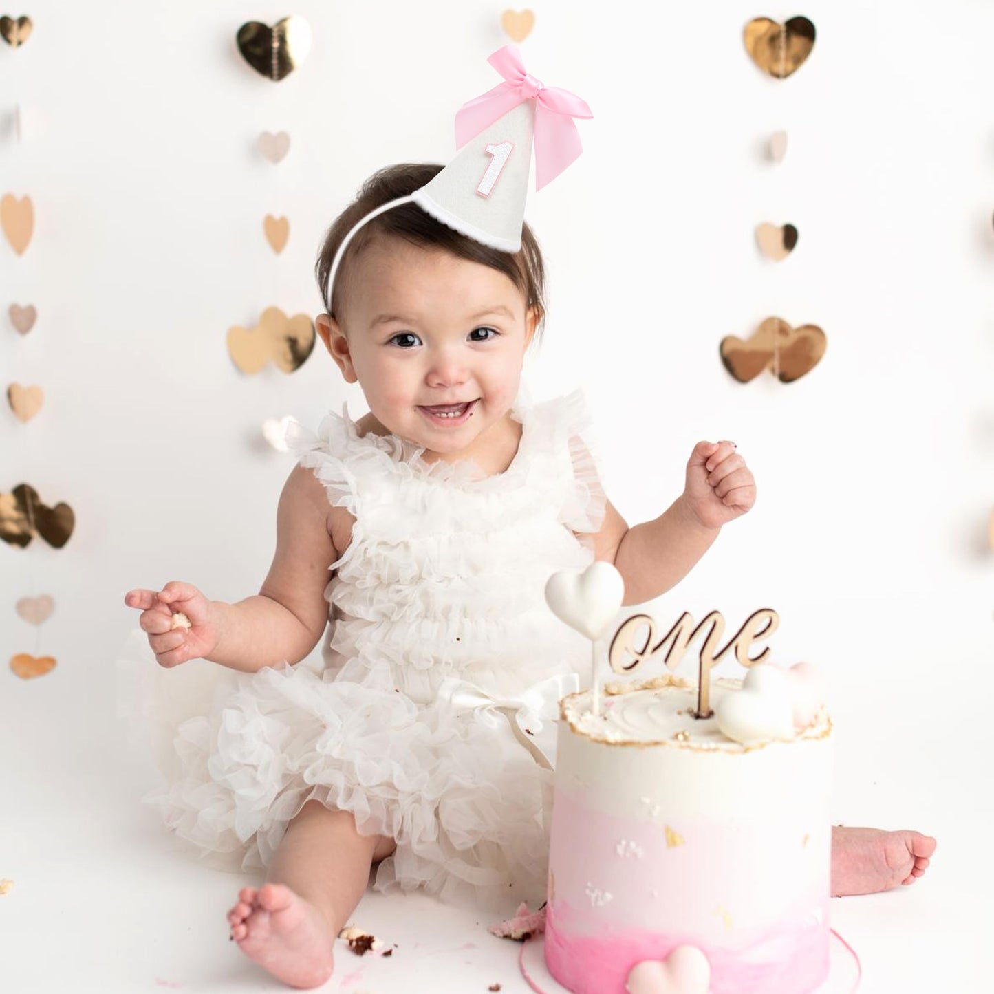 PATRDIO Pink Bow 1st Birthday Hat - Sweet birthday Decoration, Pink 1st Birthday Decoration, Princess Birthday Supplies