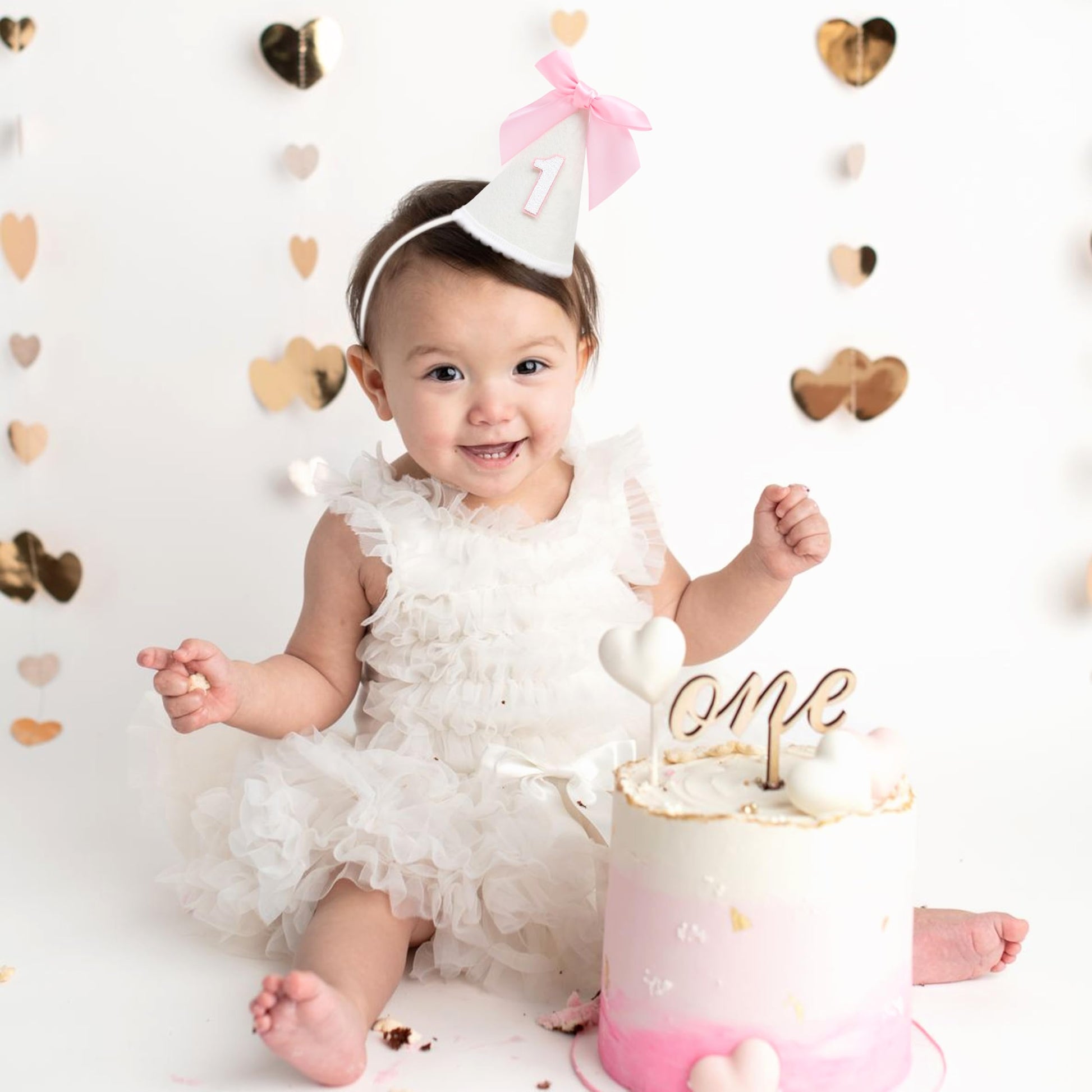 PATRDIO Pink Bow 1st Birthday Hat - Sweet birthday Decoration, Pink 1st Birthday Decoration, Princess Birthday Supplies