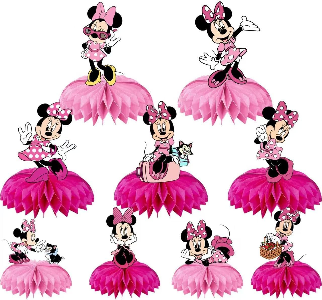 For Minnie Birthday Party Supplies, 9Pcs Honeycomb Centerpieces for Mouse Party Decorations, Double Sided Table Decorations Centerpieces Party