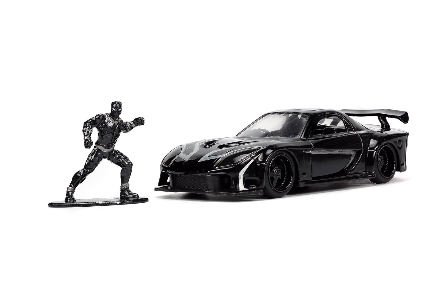 Jada Marvel 1:32 Black Panther 1995 Mazda RX7 Widebody Die-Cast Car & 1.65” Black Panther Figure, Toys for Kids and Adults