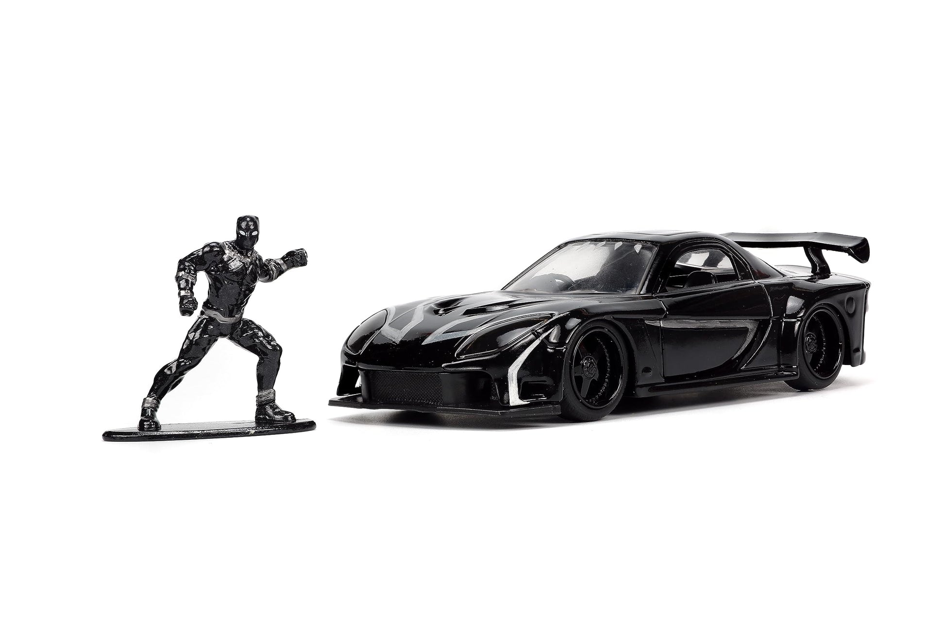 Jada Marvel 1:32 Black Panther 1995 Mazda RX7 Widebody Die-Cast Car & 1.65” Black Panther Figure, Toys for Kids and Adults