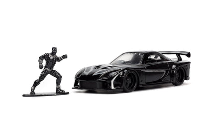 Jada Marvel 1:32 Black Panther 1995 Mazda RX7 Widebody Die-Cast Car & 1.65” Black Panther Figure, Toys for Kids and Adults