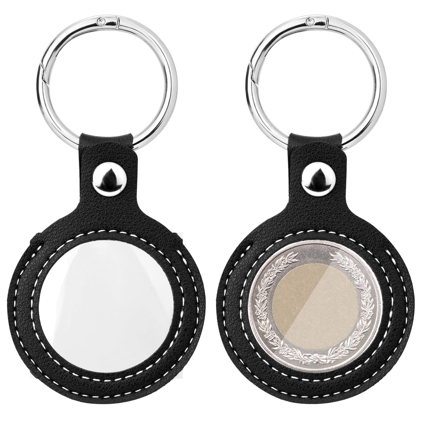 QWORK Coin Holder Keychain, 2 Pack Double-Sided Transparent Coin Display Case for AA Medallions, Challenge Coins, and Recovery Chips - Coin Collection