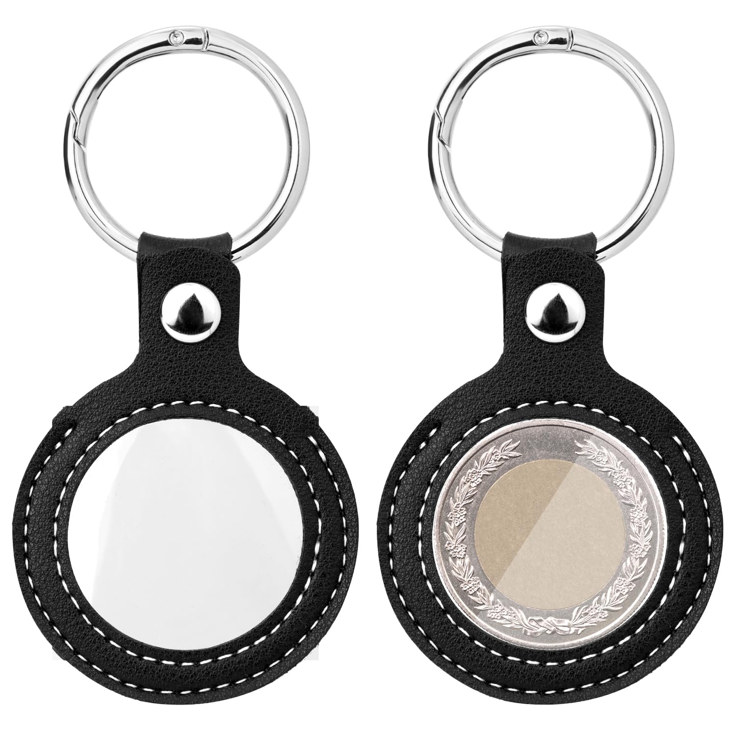 QWORK Coin Holder Keychain, 2 Pack Double-Sided Transparent Coin Display Case for AA Medallions, Challenge Coins, and Recovery Chips - Coin Collection