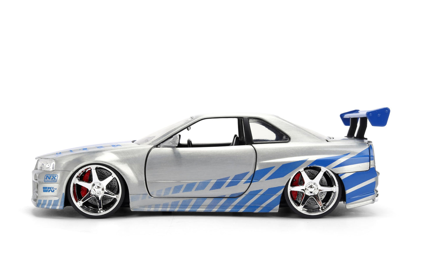 Jada Toys Fast & Furious 1:24 Scale Anniversary Edition 2002 Nissan Skyline GT-R (BNR34) Die-Cast Car with Brush Metal Finish - Collector Hobby