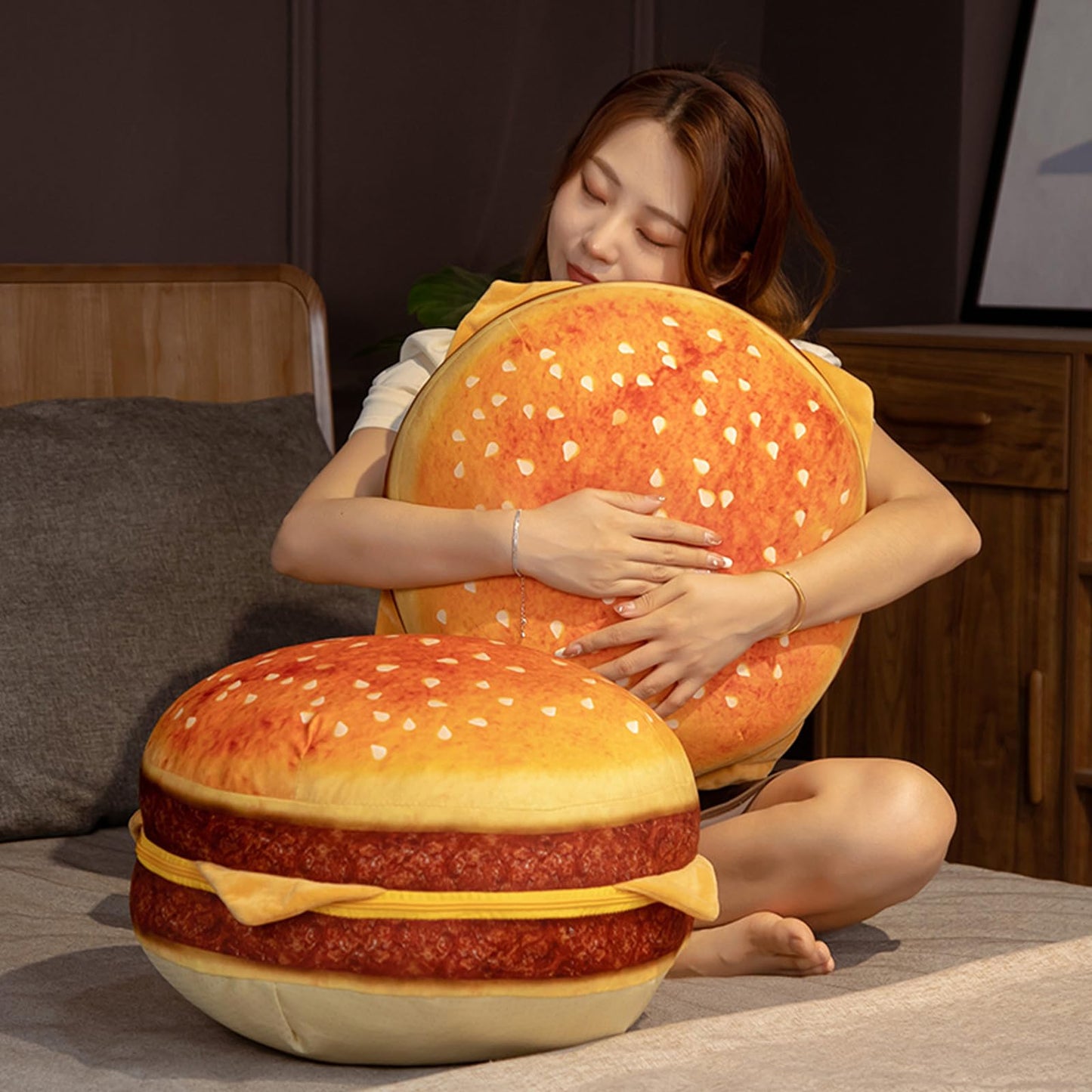 funnykitten Hamburger Plush Pillow, 3D Simulation Cheeseburger Pillow Burger Plush Hugging Pillow Cushion Funny Food Plush Pillows Toy for Home Decor