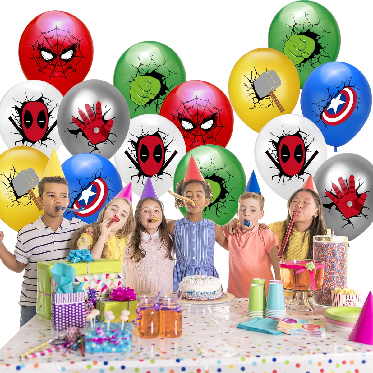 RBJHDRHD 36Pcs Balloons for Super Heroes Birthday Party Supplies, Includes 6 Styles Printed Ideal for Super Cartoon Heroes Party Decorations Favors