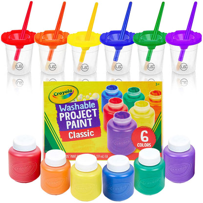Kids Painting Set, Washable Paint for Kids with Paint Cups, Toddler Paintbrushes, Non Toxic Washable Finger Paints 2 Ounce Each, Gifting bundle