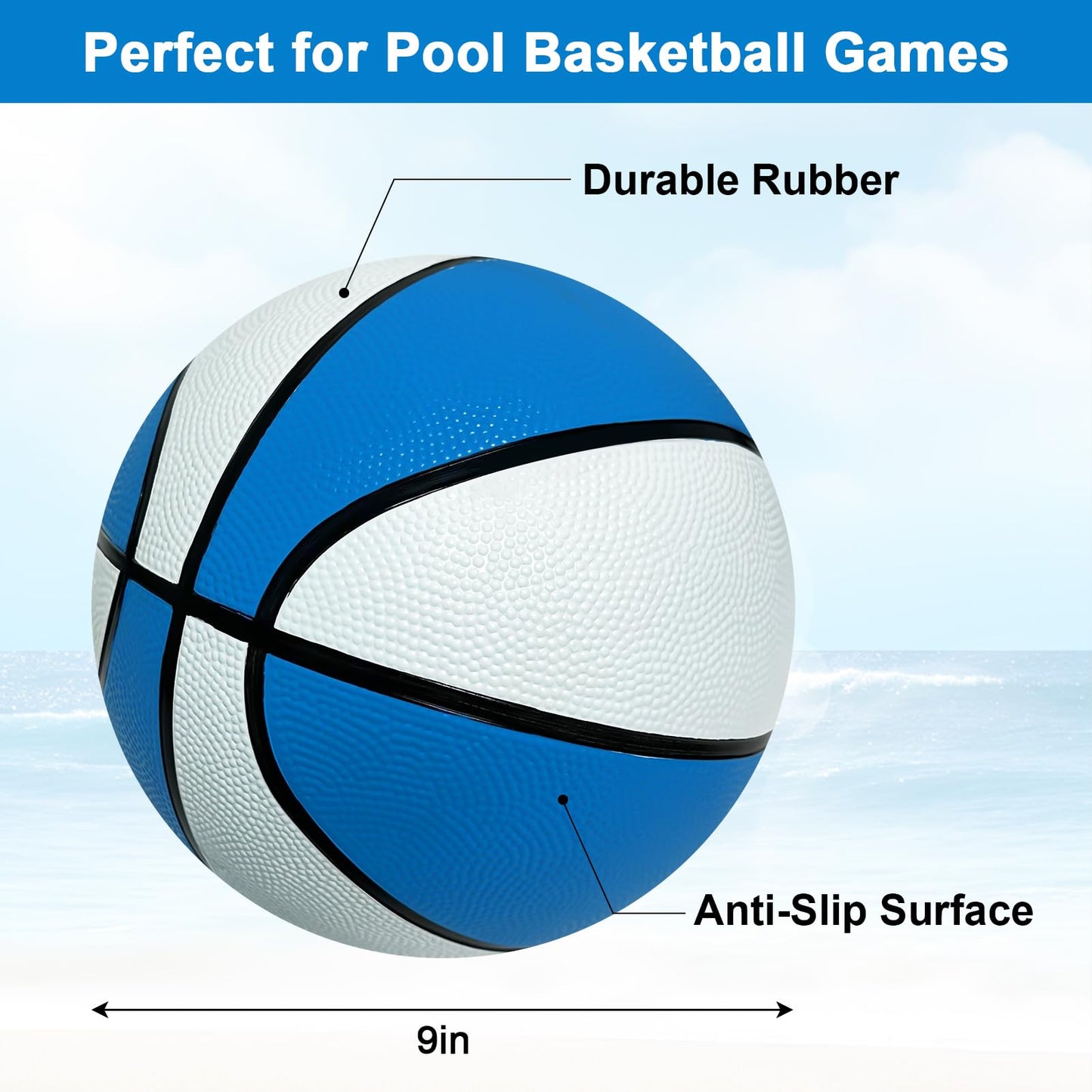 Lxheir Swimming Pool Basketball, 9" Waterproof Basketball for Poolside Hoop, Anti-Slip Textured Grip, Durable Water Basketball for Pool Basketball