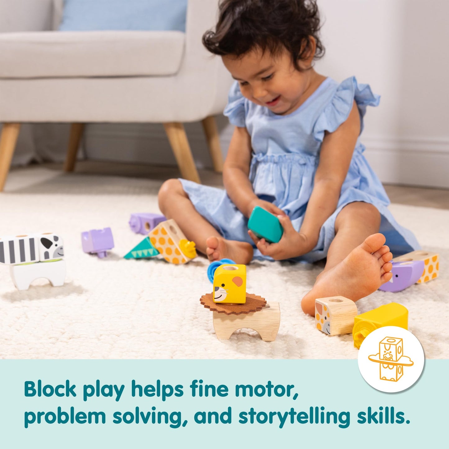 Melissa & Doug Blockables™ Safari Snap and Play, Mix and Match Connectable Wooden Building Blocks Play Set Toy for Preschool Boys and Girls (34 Pcs)