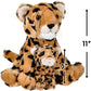 Rhode Island Novelty Birth of Life Brown Cheetah Plush - 11" with 5" Baby Plush (1 Set of 2 Pcs.) - Soft and Adorable Stuffed Animal Toy,