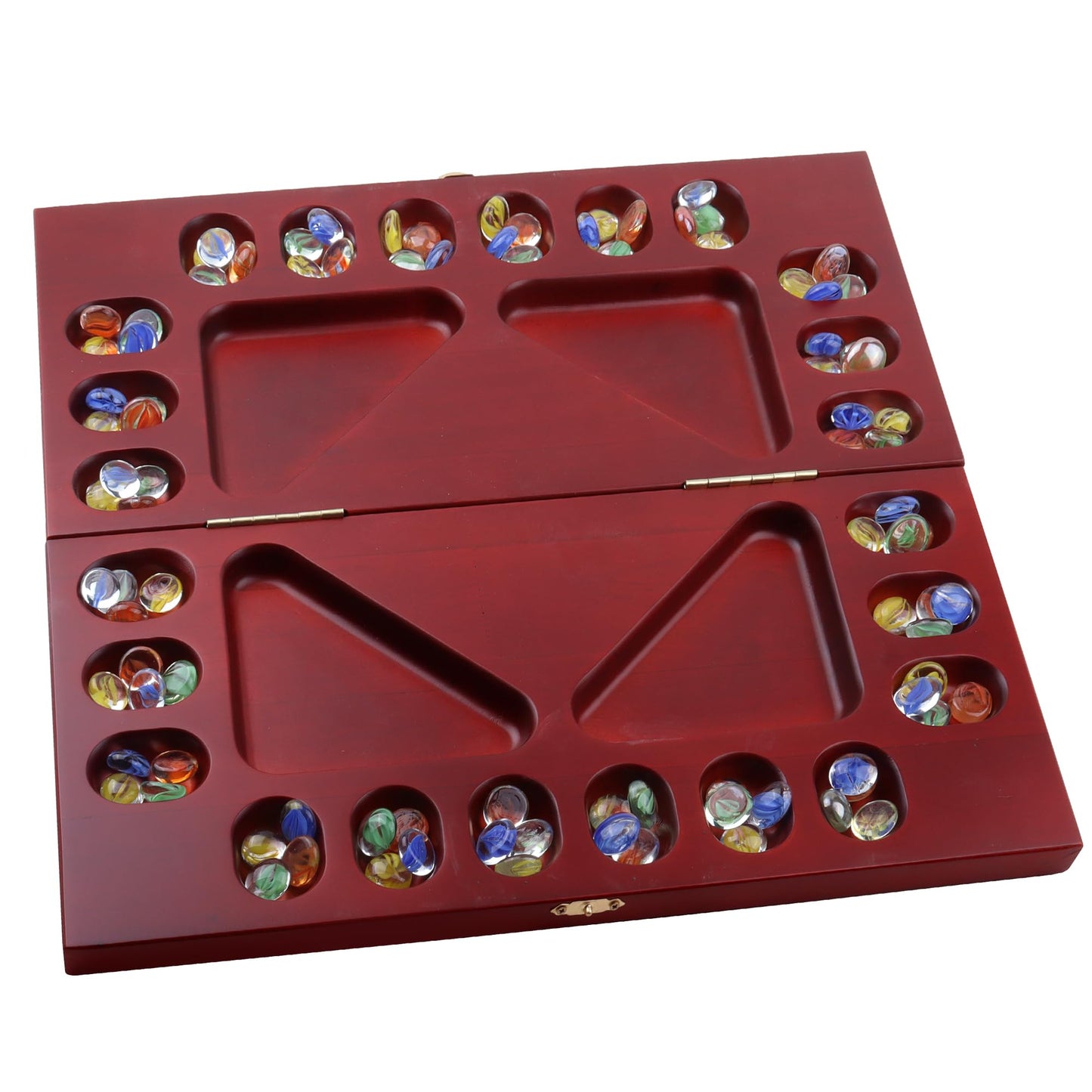 GSE Games & Sports Expert 4-Player Mancala Board Game with Multi-Color Glass Stones, Folding Wooden 4-Way Mancala Family Travel Strategy Games Set