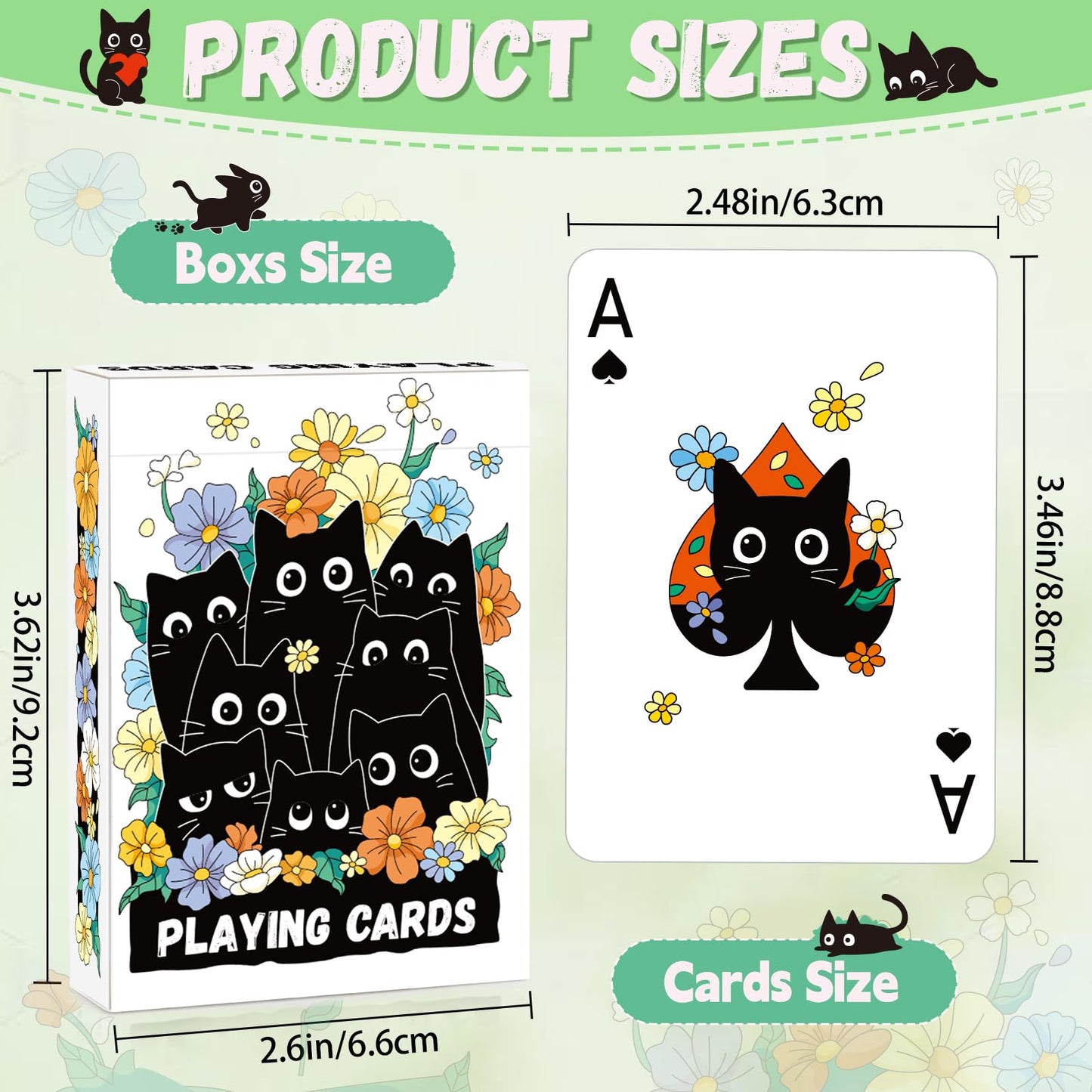 Wkchxd Playing Cards, Cute Black Cat Playing Cards, Floral Cats Themed Deck of Cards for Game Nights, Premium Standard Size Poker Cards for Card