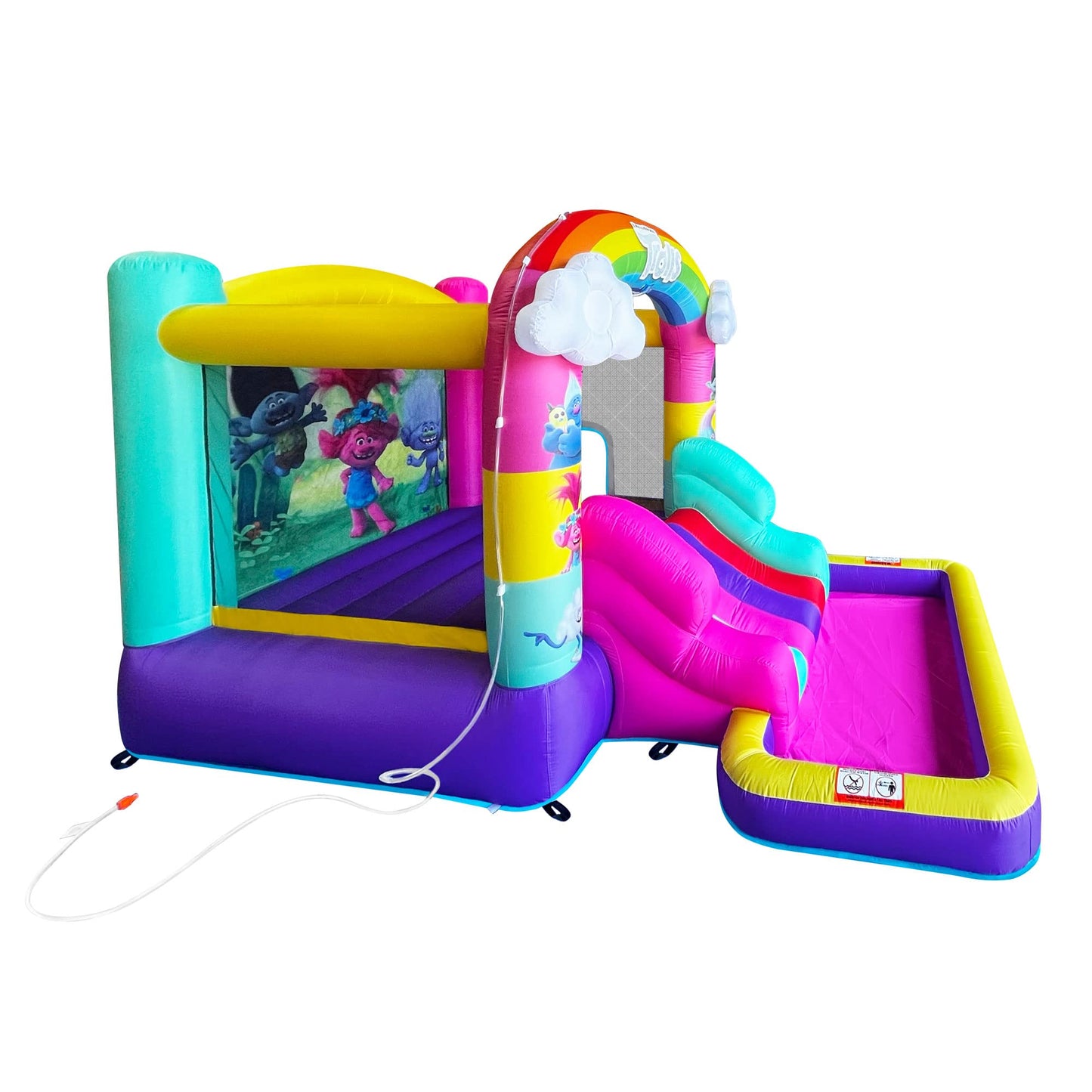 Funormous Trolls Inflatable Waterslide Bouncy Castle with Slide, Outdoor Indoor Bounce House with Ball Pit for Kids Ages 3-8, Plus Heavy Duty Air