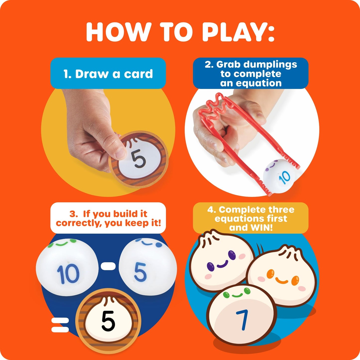 Learning Resources Dumpling Dash Fine Motor Math Game - Squishy Dumpling Toy, Montessori Counting Toys, Kids Board Game, Play Food, Homeschool Toddler