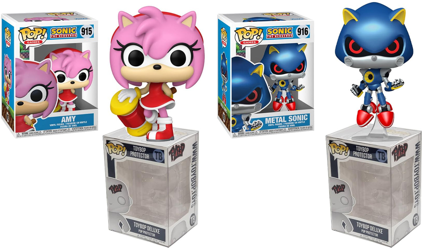 Funko Pop Sonic The Hedgehog + Protector: Pop! Games Vinyl Figure (Collector Gift Set Bundled with ToyBop Box Protector Case) (Metal Set of 2)