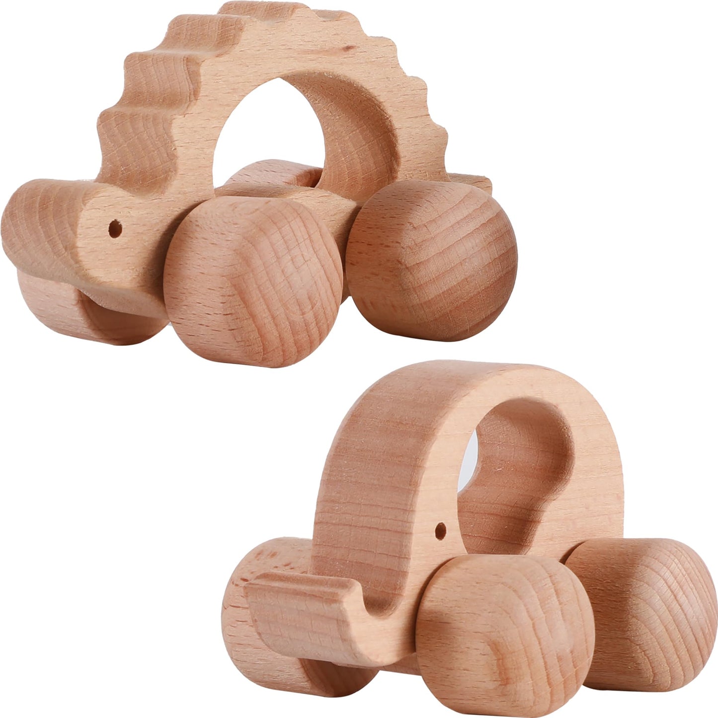 INTEGOO Wooden Toys Cars (2 Pack) for Toddler Montessori Inspired Teething Push Toys Exercise Baby's Grip Ability