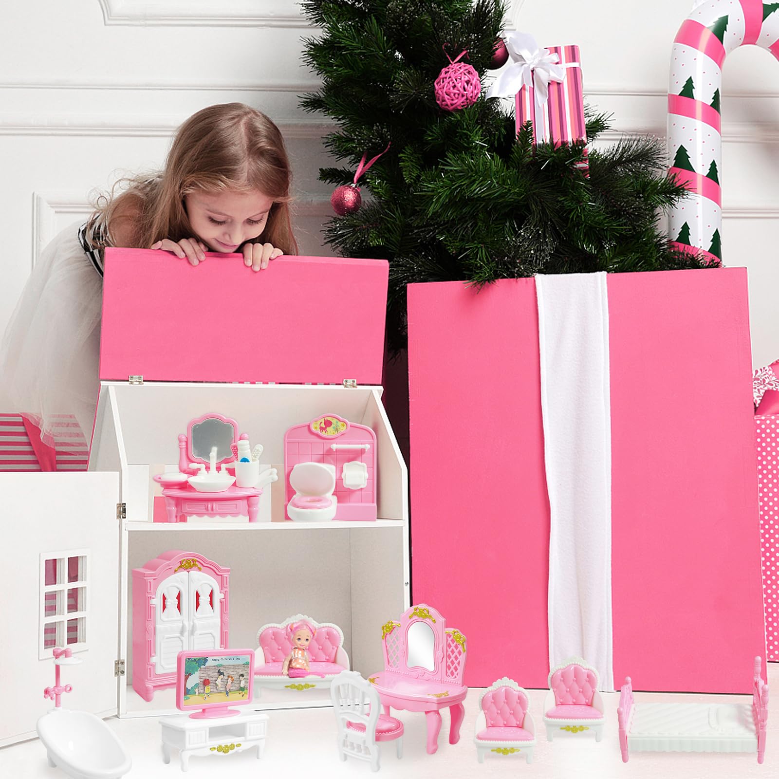 20 Pieces Doll House Furniture and Accessories Set Dollhouse Furniture Set Mini Dollhouse Furniture 1 12 Scale Bedroom Living Room Bathroom Furniture