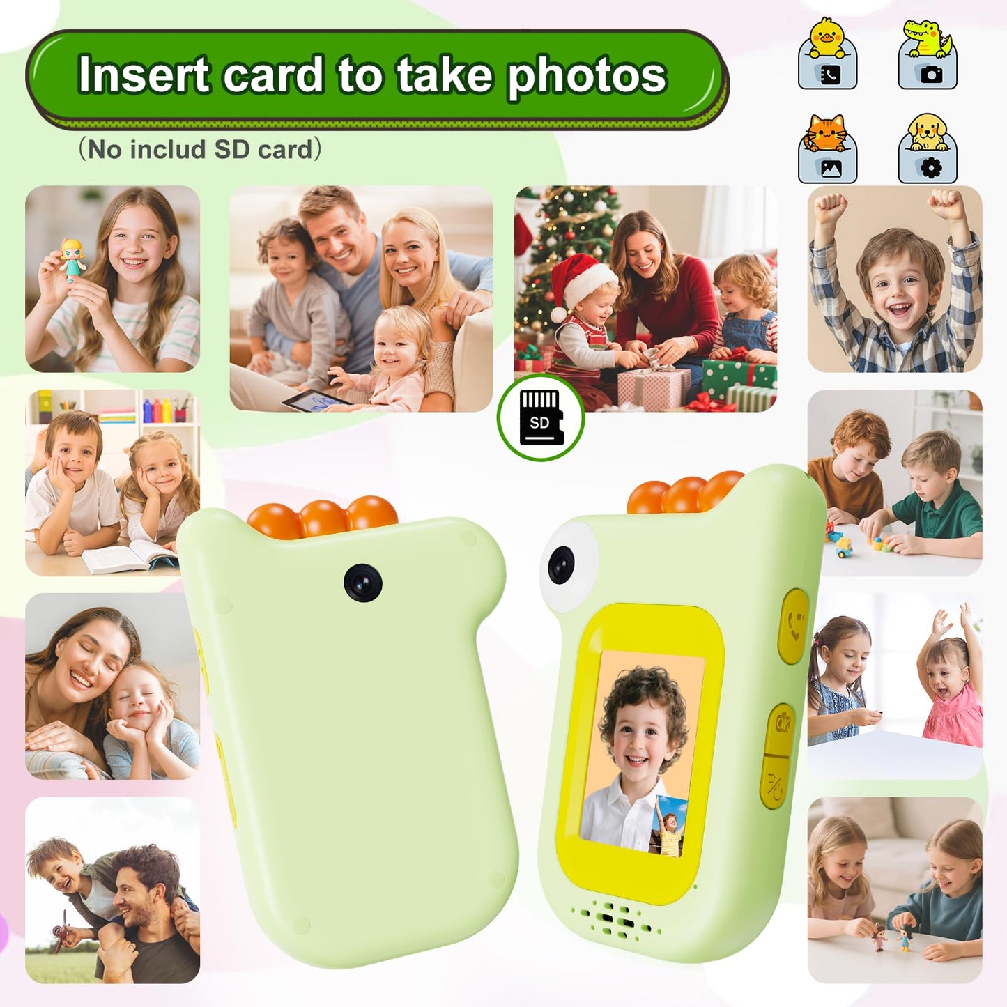 Dinosaur Video Walkie Talkies for Kids with 6 Voice Effects, Support Send Voice, Pictures, Emojis, and Selfies, Upgraded Front and Rear Cameras,Gifts
