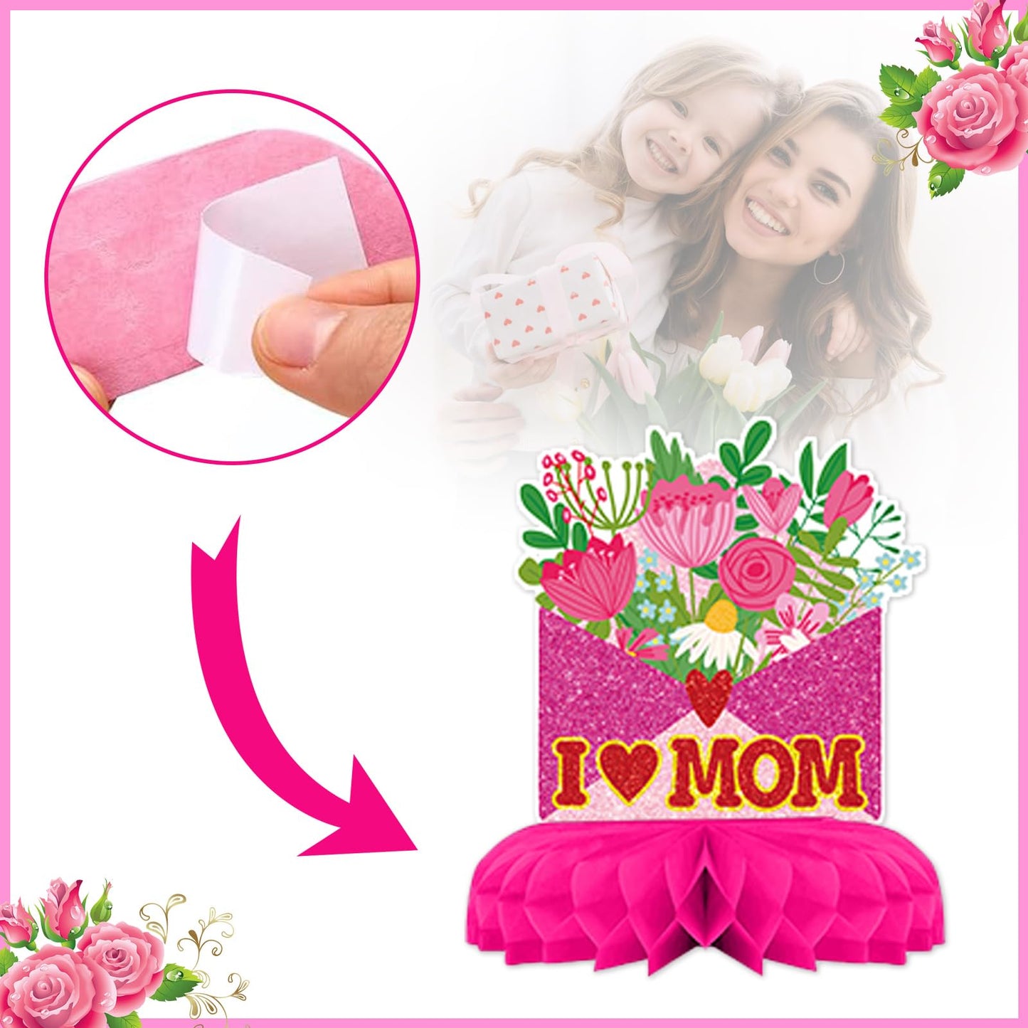 Happy Mother’s Day Party Decorations Honeycomb Centerpieces Best Mom Ever Party Supplies Table Centerpieces Sign Table Topper for Mother’s Birthday