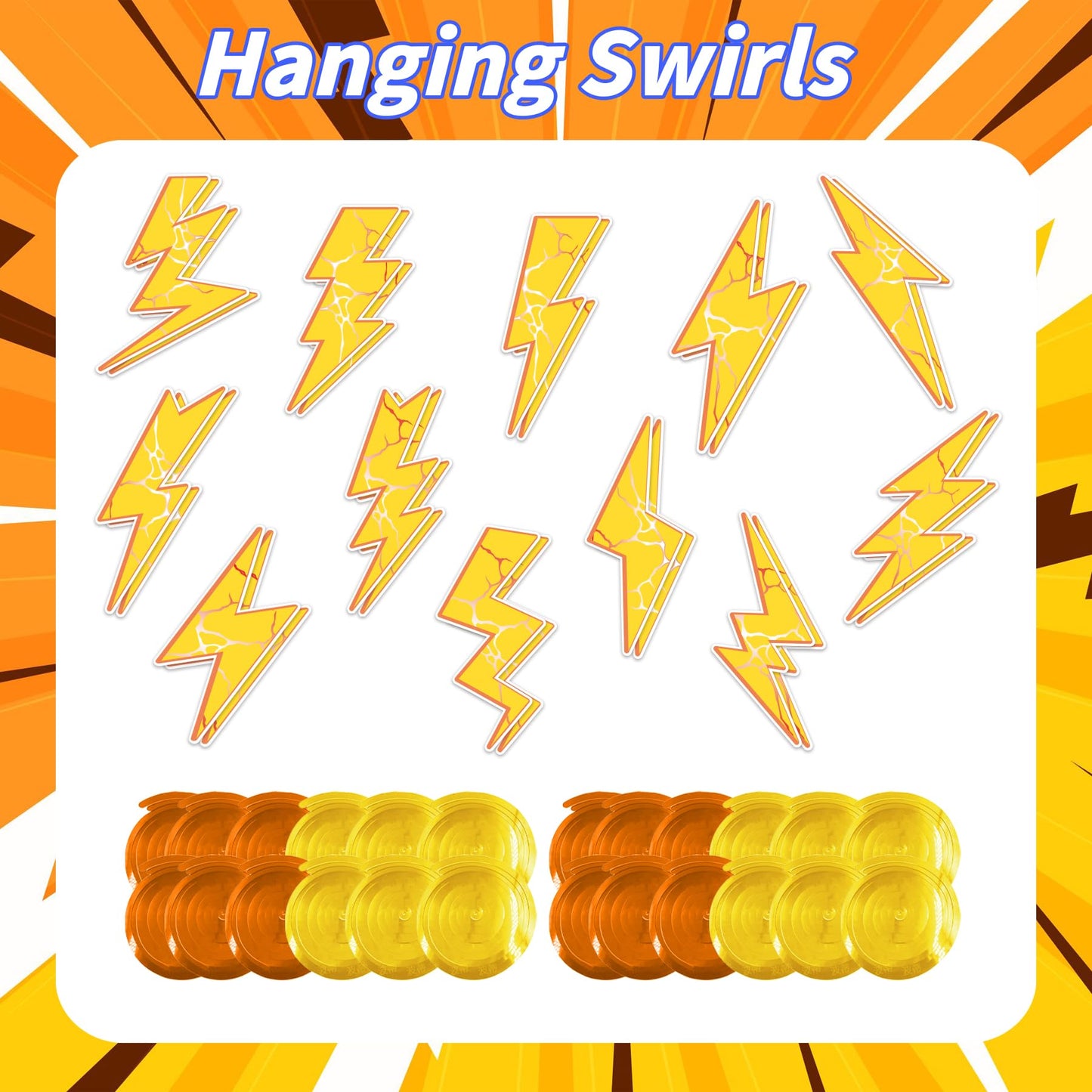 24 Pieces Lightning Hanging Swirls Flash Weather Streamers Gold Lightning Hanging Decorations Ceiling Swirls for Yellow Lightning Birthday Party