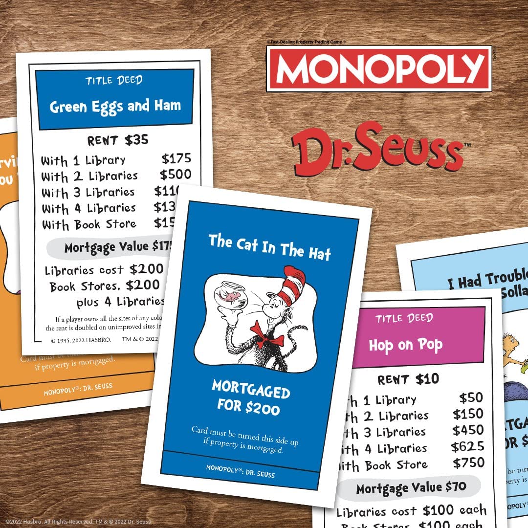 Monopoly: Dr. Seuss | Buy, Sell, Trade Books | Collectible Classic Monopoly Game Featuring Custom Game Board & Artwork | Officially-Licensed Game