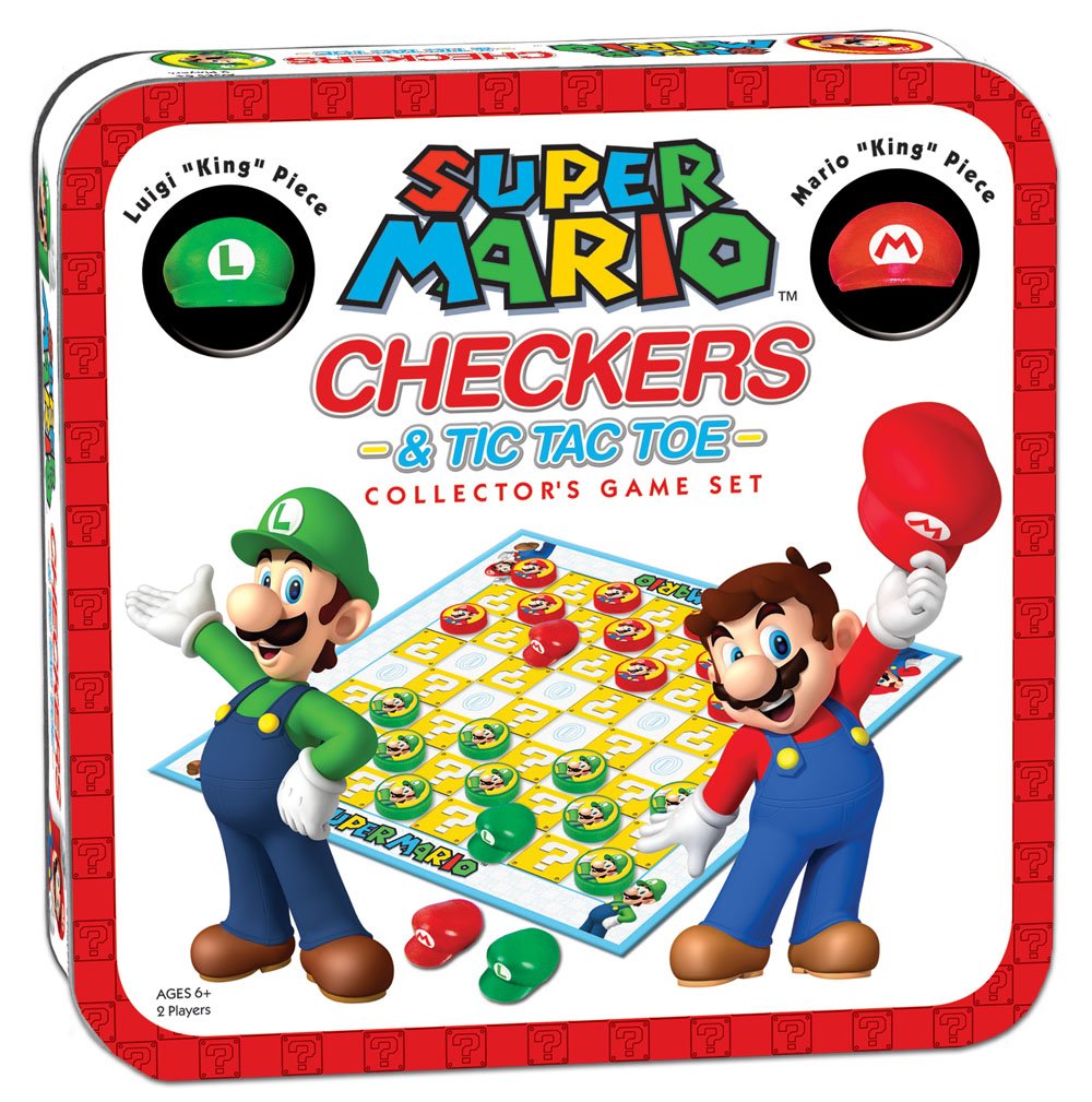 Super Mario Checkers & Tic-Tac-Toe Collector's Game Set | Featuring Super Mario Bros - Mario & Luigi | Collectible Checkers and TicTacToe Perfect