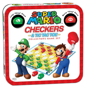 Super Mario Checkers & Tic-Tac-Toe Collector's Game Set | Featuring Super Mario Bros - Mario & Luigi | Collectible Checkers and TicTacToe Perfect