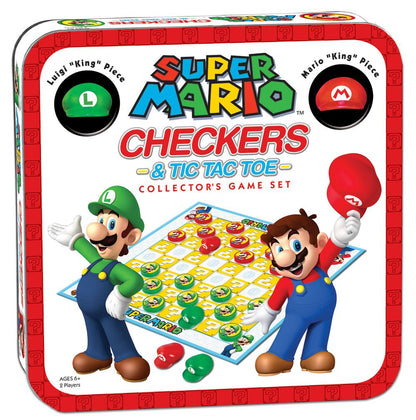 Super Mario Checkers & Tic-Tac-Toe Collector's Game Set | Featuring Super Mario Bros - Mario & Luigi | Collectible Checkers and TicTacToe Perfect