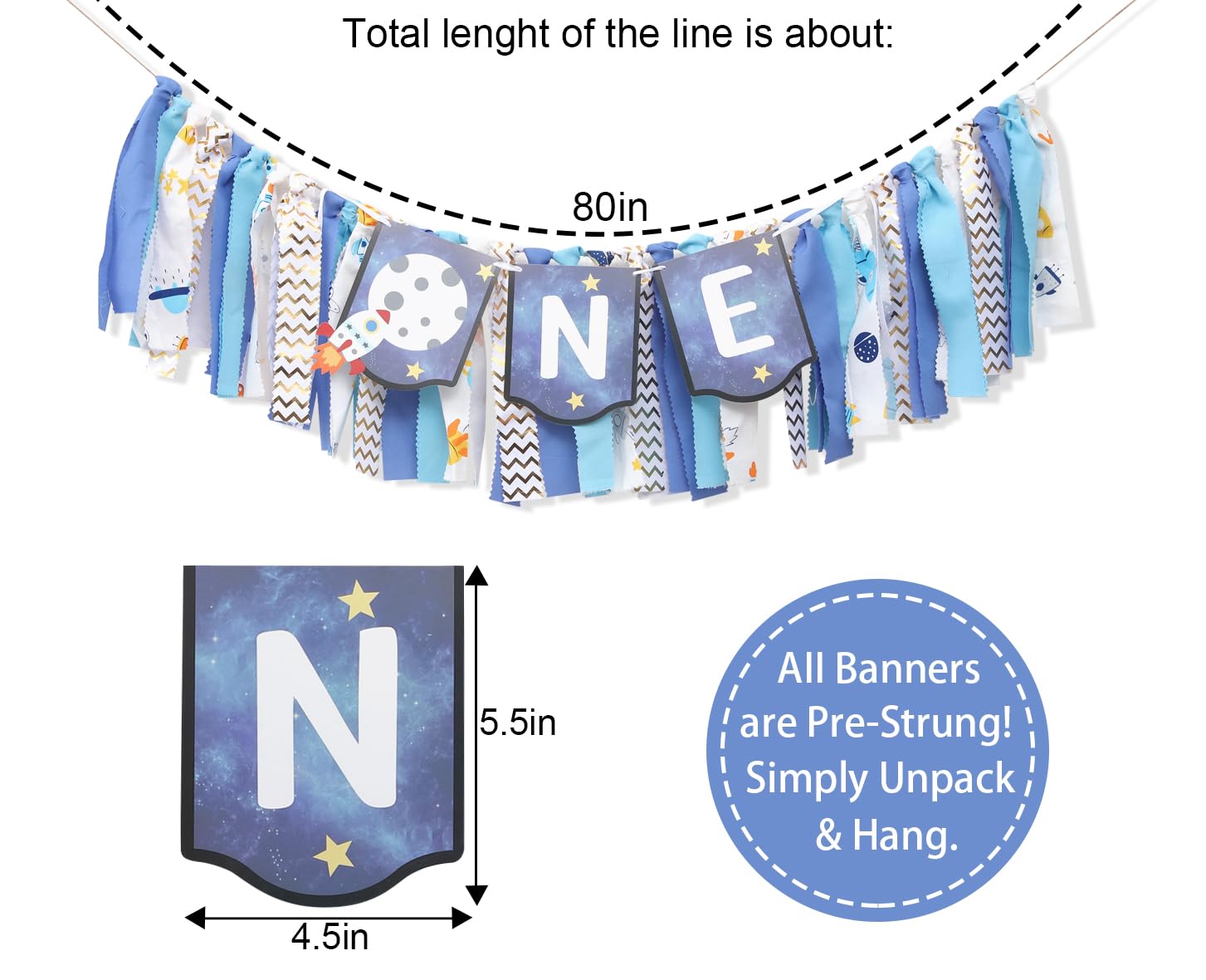 Outer Space High Chair Banner - Planets Astronaut Rocket 1st Birthday Decorations,Space First High Chair One Banner Party Decor,First Trip Around Sun