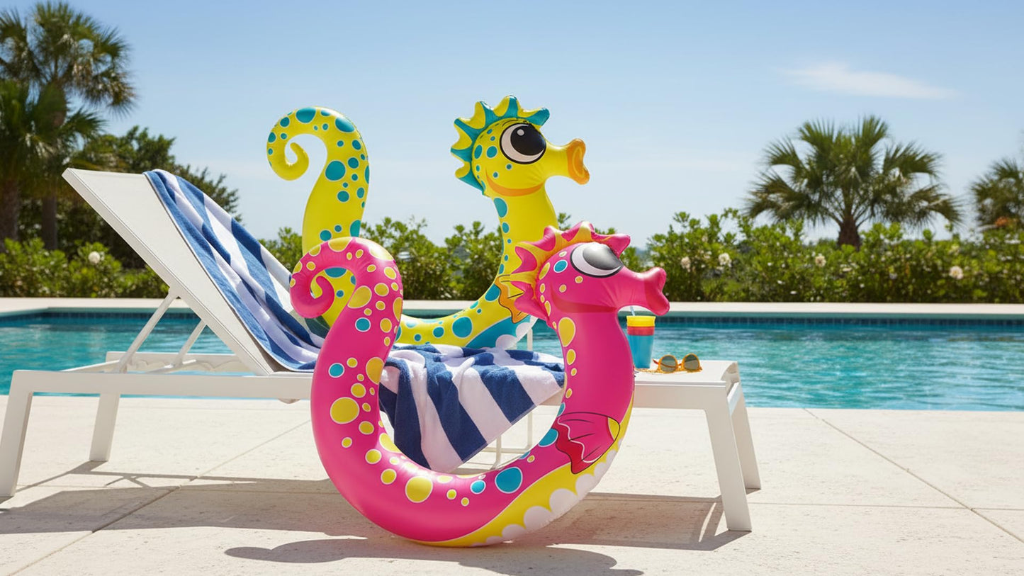 Poolmaster Seahorse Inflatable Pool Noodles for Kids, 2-Pack Pool Floaties with Seahorse Head and Tail, Fun Pool Toys for Pool, Lake or Beach, Pink