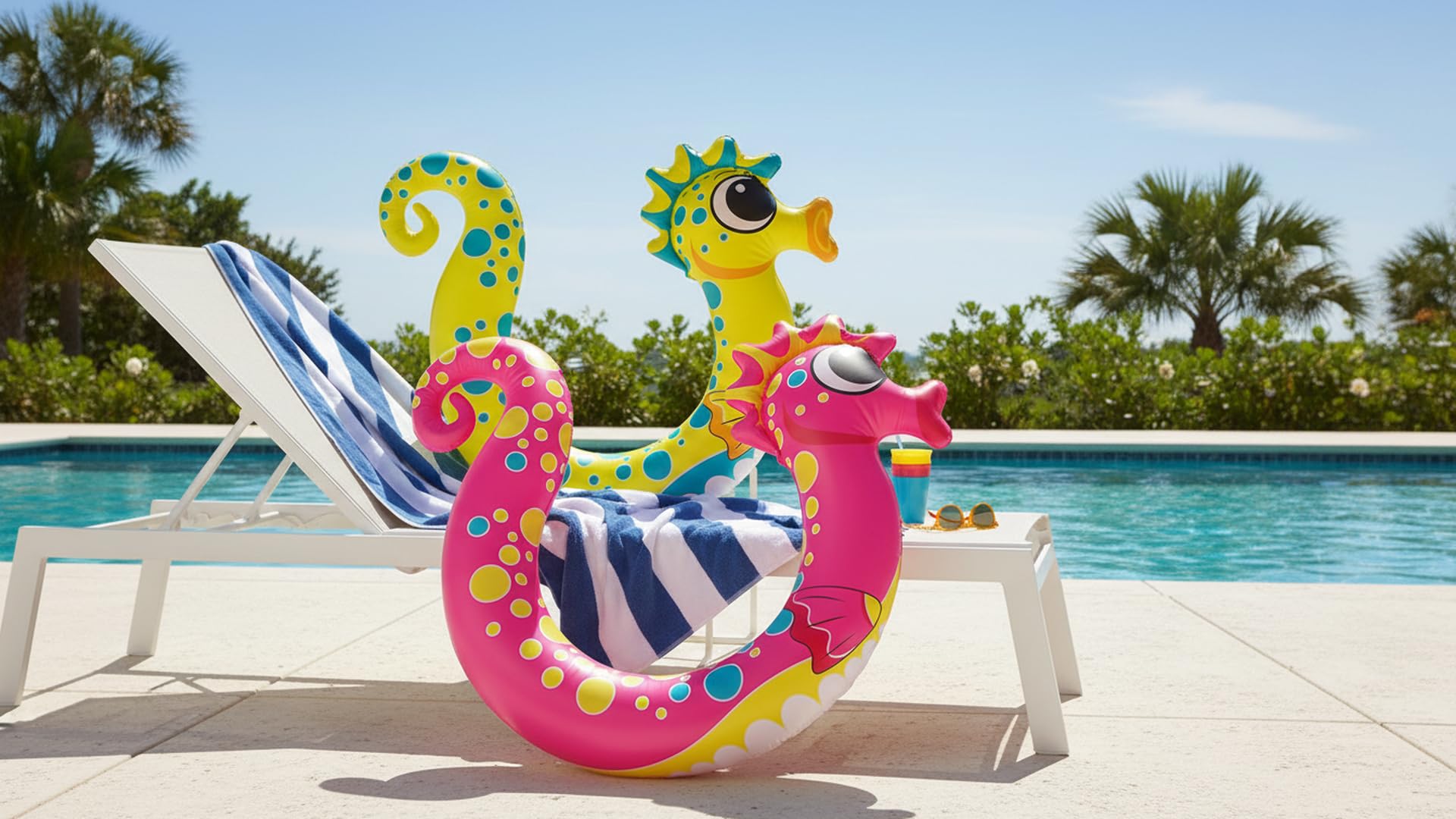 Poolmaster Seahorse Inflatable Pool Noodles for Kids, 2-Pack Pool Floaties with Seahorse Head and Tail, Fun Pool Toys for Pool, Lake or Beach, Pink