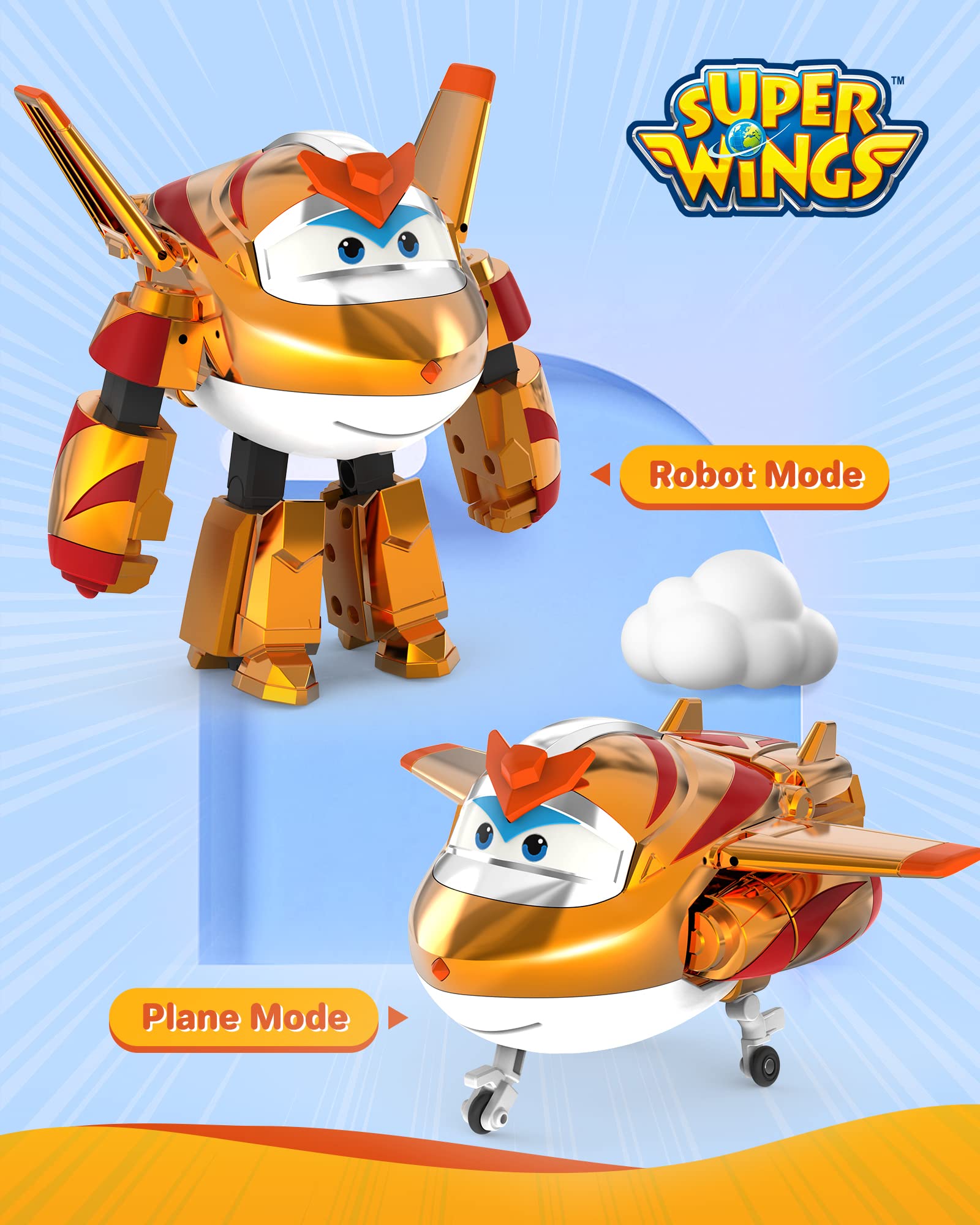 Super Wings 5" Transforming Golden Boy, Airplane Toys Vehicle Action Figure, Transforming Plane to Robot, Birthday Gifts for 3 4 5 Year Old Boys Girls