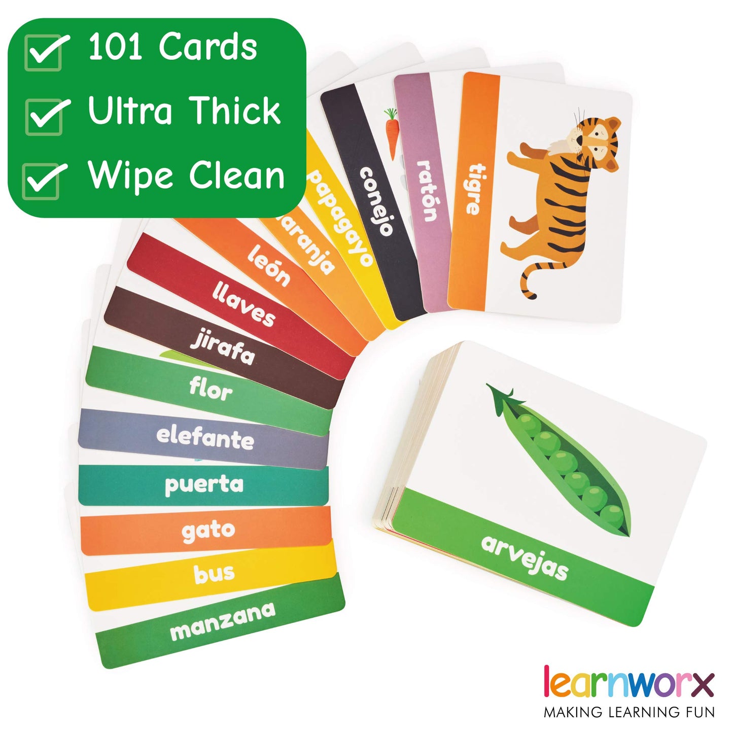 Spanish Flash Cards for Kids & Toddlers - 101 Cards - 202 Sides - Learn with Me - Objects, Numbers & Play Games - Great Value, Fun Learning
