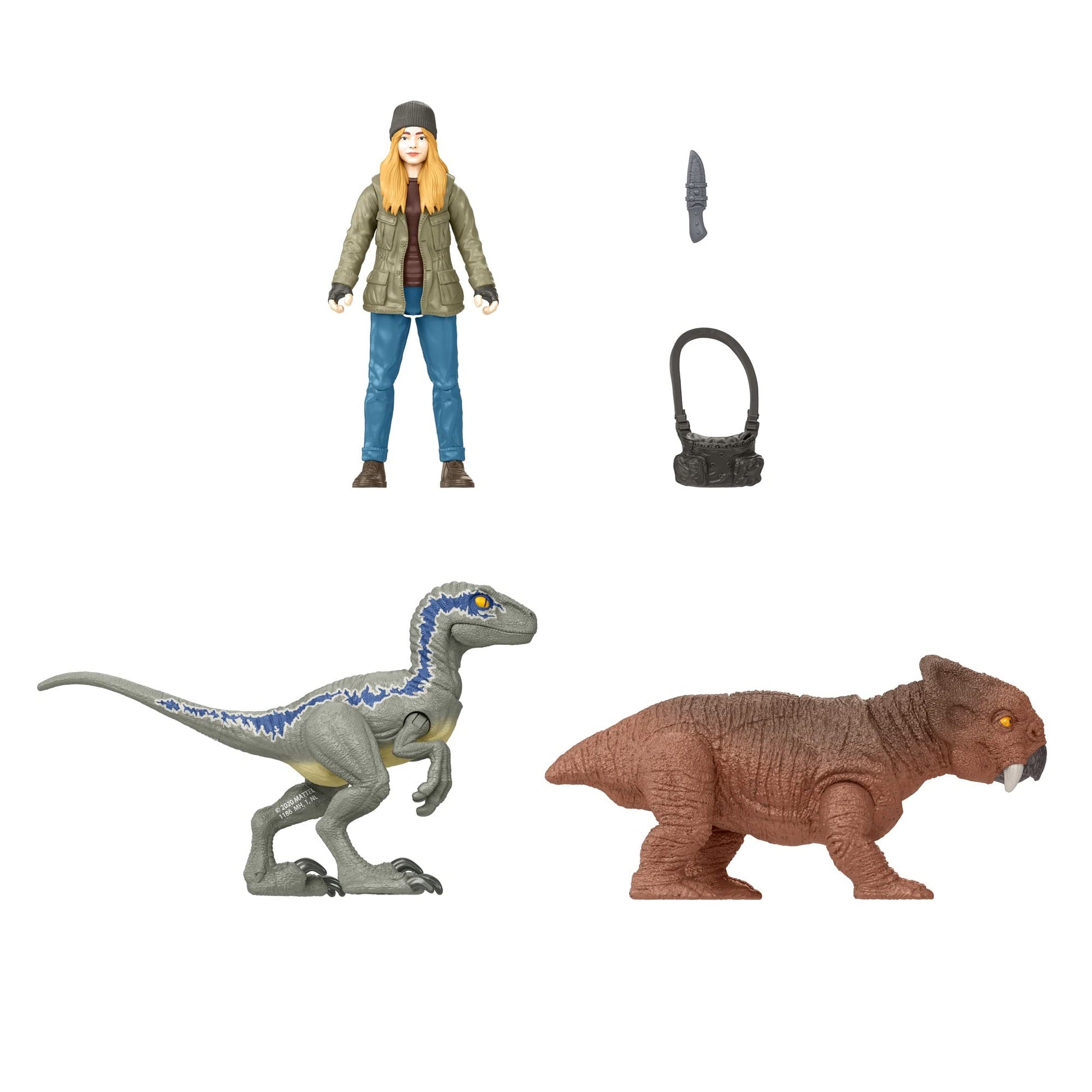 Jurassic World Dominion Human & Dino Pack Maisie & Velociraptor Beta & Accessories, Authentic Action Figures, Movable Joints, Ages 4 Year & Up