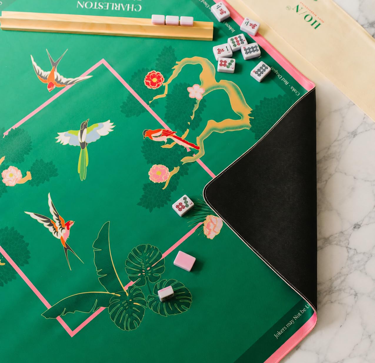Mahjong Mat, 33x33 American Mahjong Mat with Rules and Carry Bag, Non-Slip & Noise-Reducing Design, Luxury Mahjong Accessories Gift for Women and Men