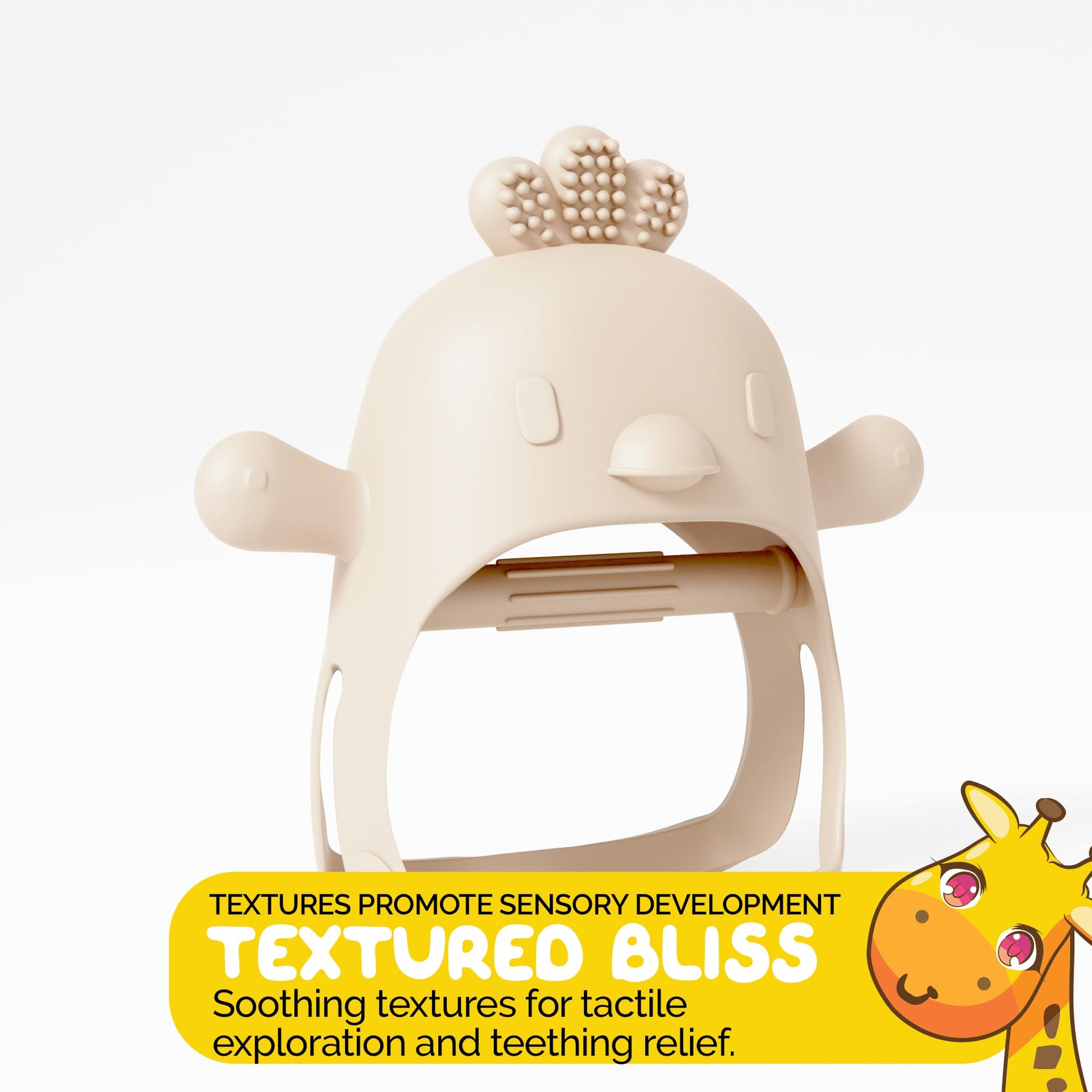 Beige Pacifier Teether Toy Never Drop Baby Teether Wrist Wearable Baby Teething Beige Baby Toys - Little Chick Newborn Toys by Muqee Peeko in Baby