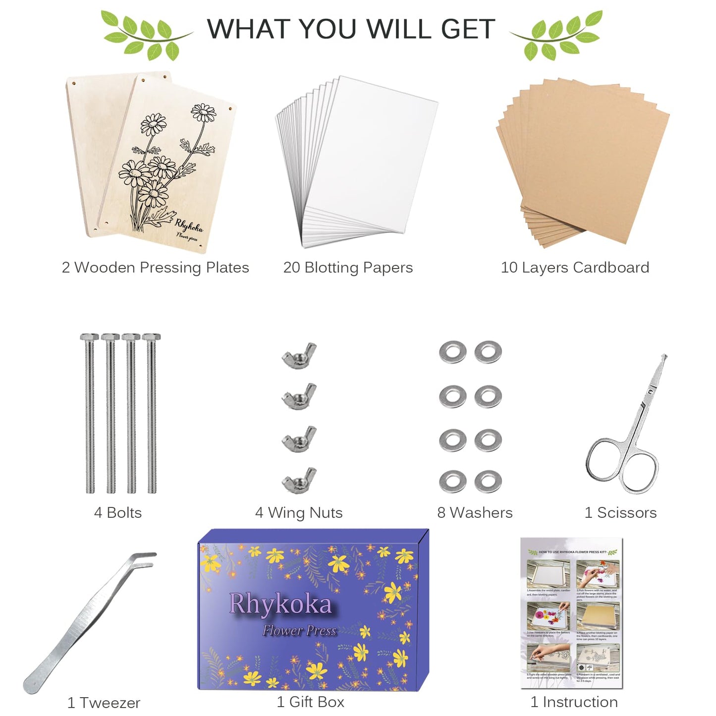 Rhykoka Large Flower Press Kit for Adults, 10 Layers 11.8 x 8.3 Inches DIY Wood Leaf Plant Press Kit, Great Gift for DIY Arts and Crafts Lovers (Light