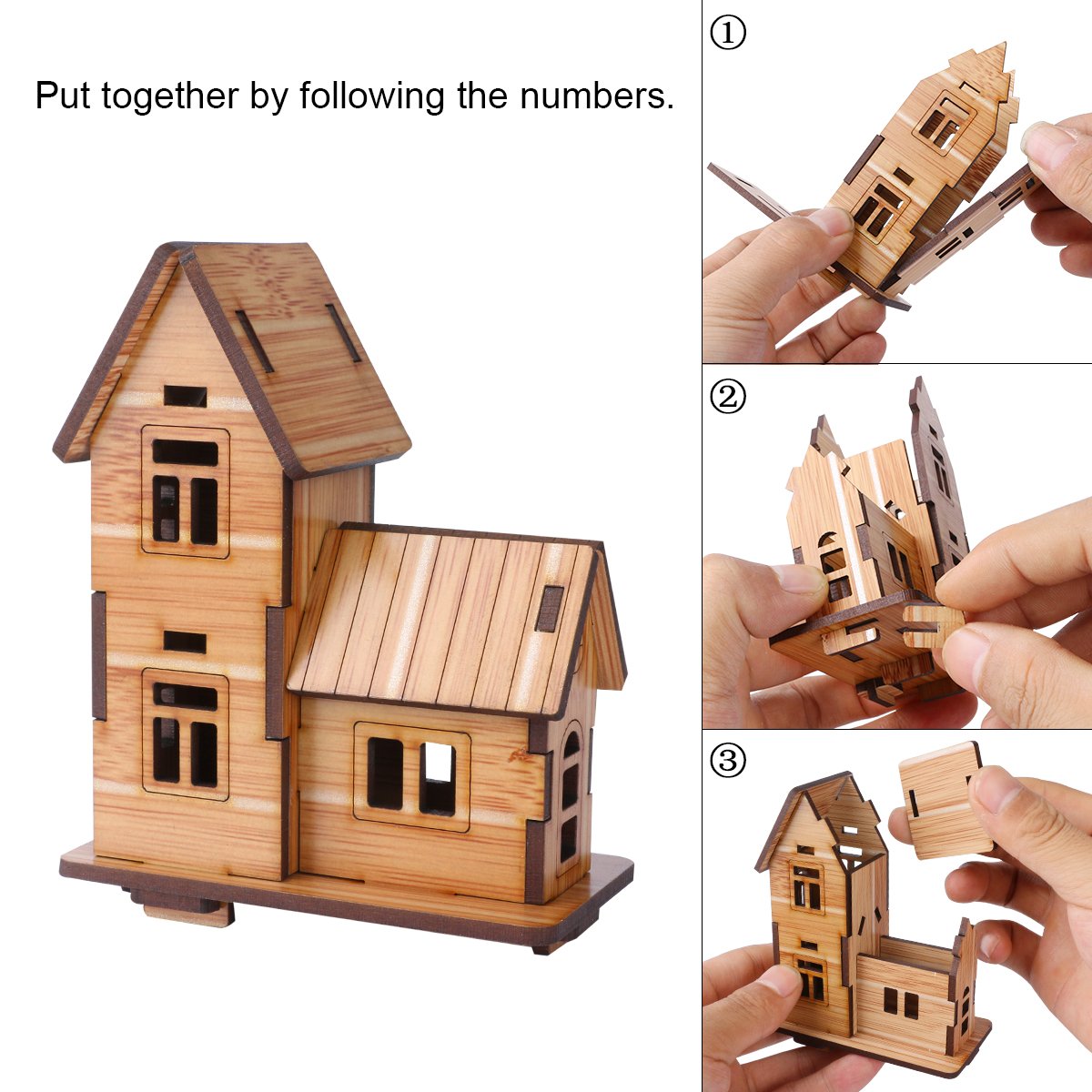 3D Wooden Puzzle, Mini DIY Model House Kit Educational Toys Jigsaw Puzzles Gift for Children and Adult