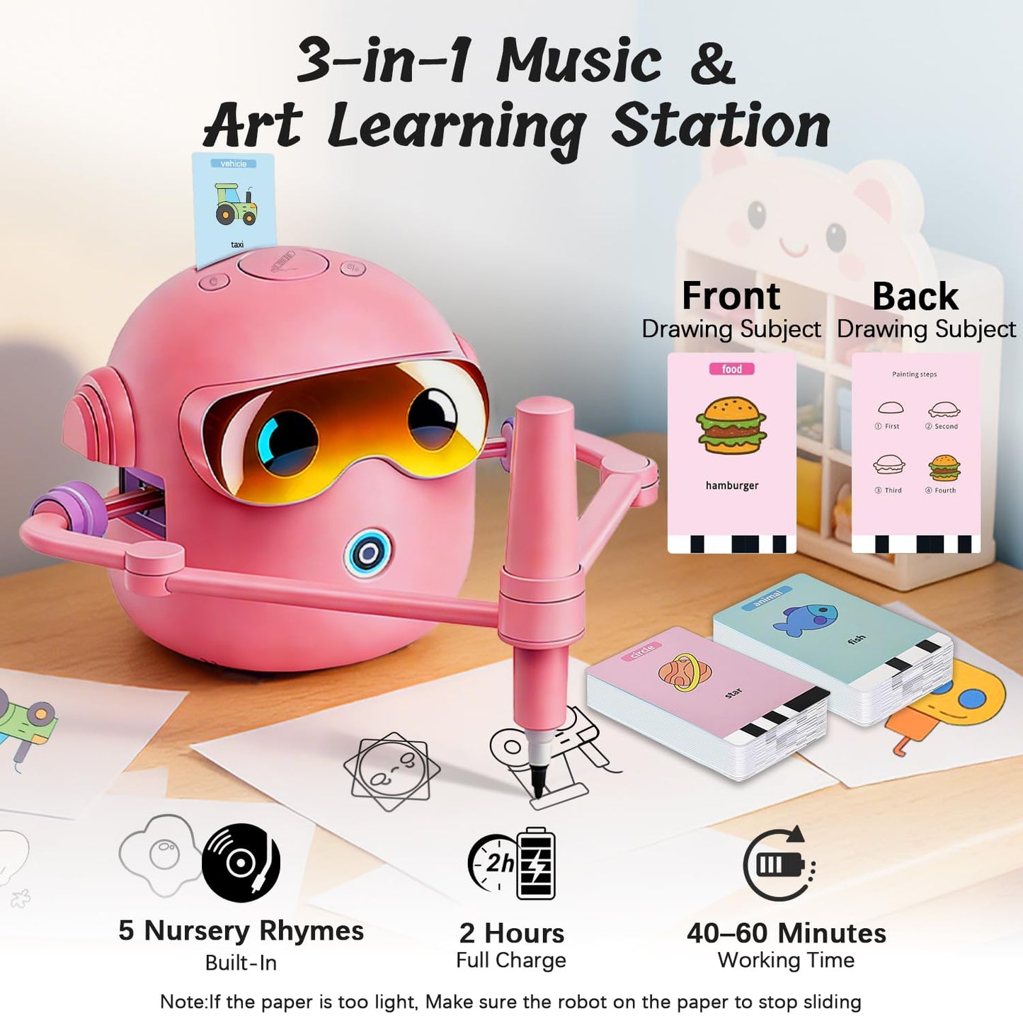 CaraSuL Drawing Robot for Kids with 100 Cards, 12 Colorful Pens & 4 Paintbrushes Montessori Painting Toys for 3-12 Years Old, Voice Read Early