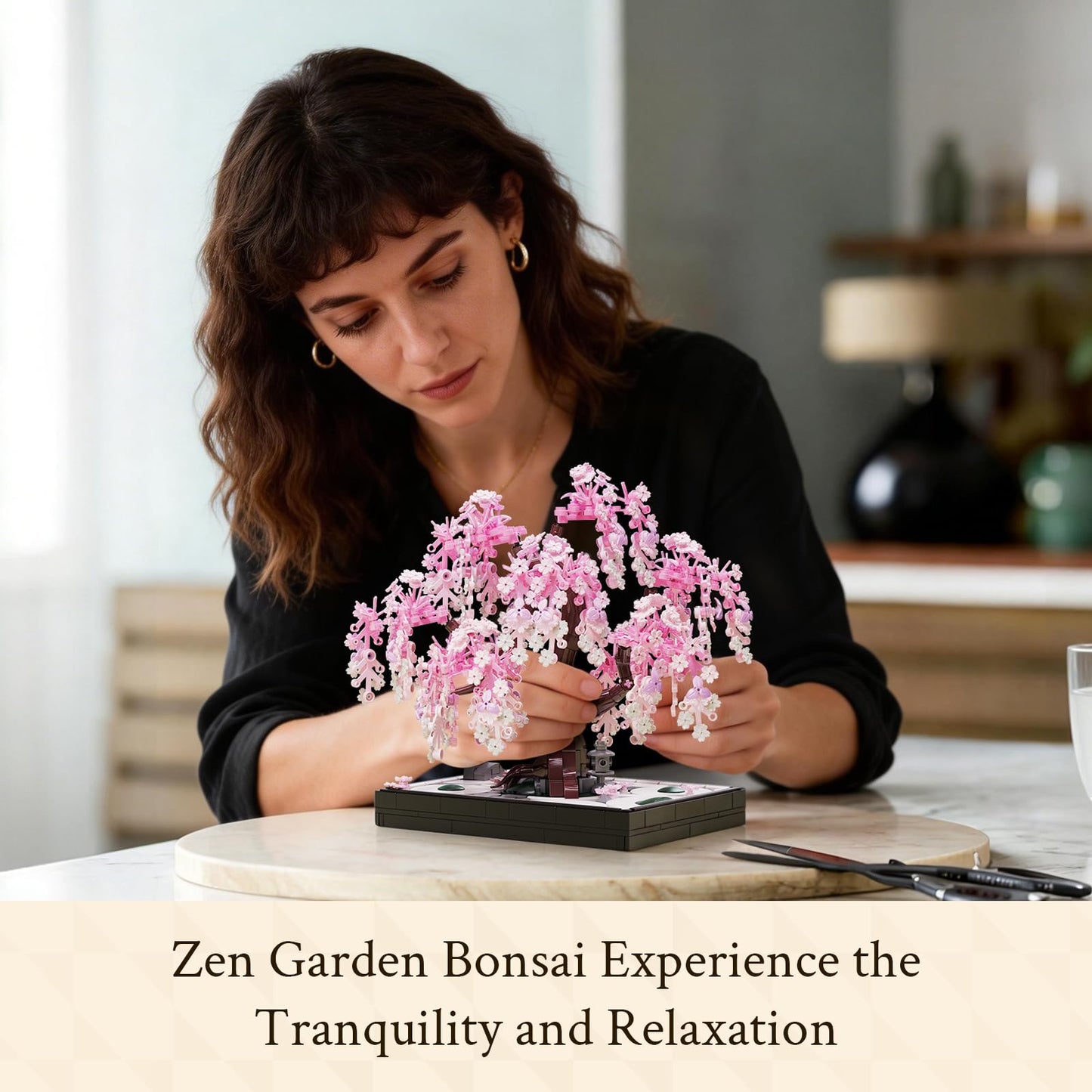 Wise Block Cherry Blossom Bonsai Building Set for Adults, Ages 18+, Pink Sakura Tree Artificial Plant for Home, Office or Bedroom Decor, Botanical