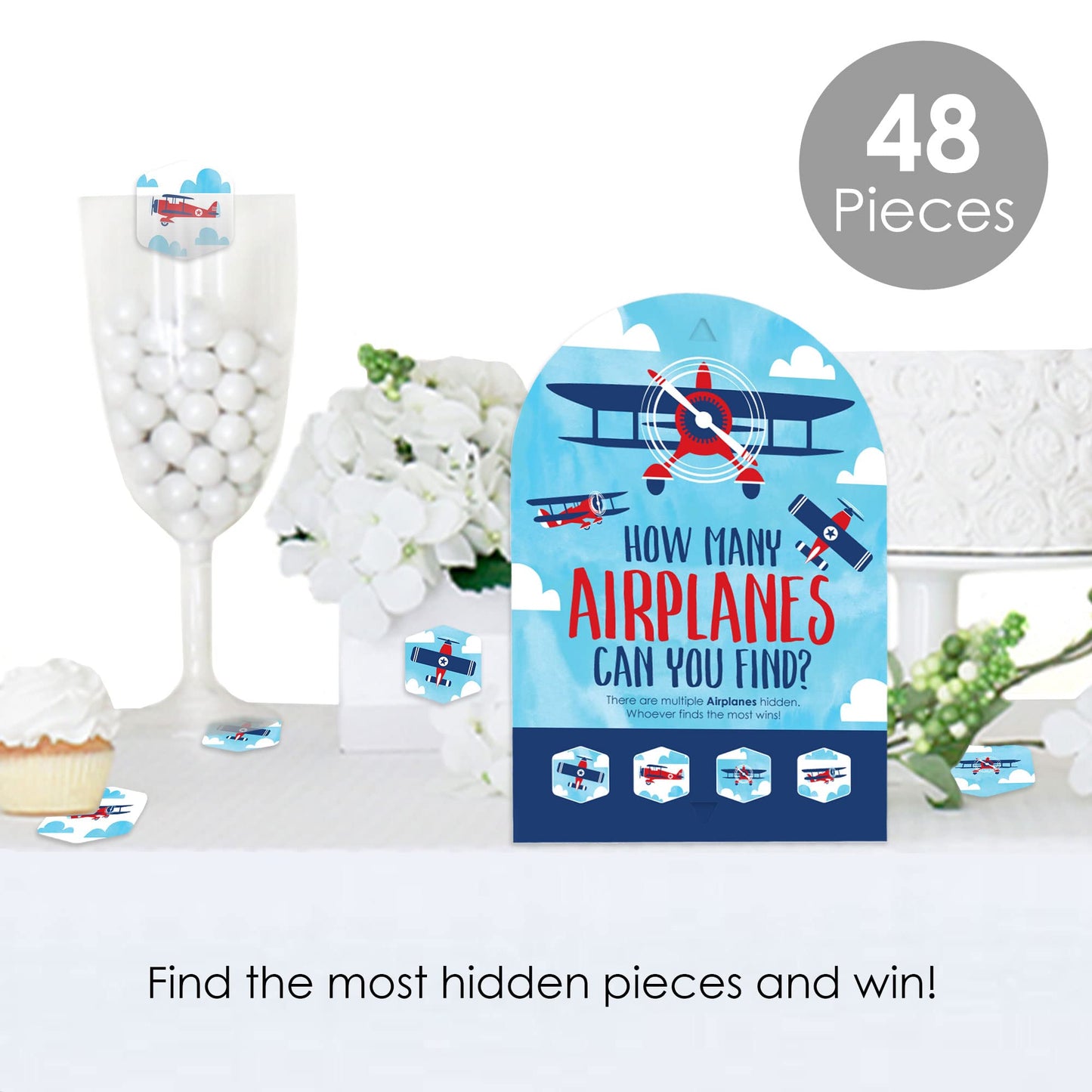 Big Dot of Happiness Taking Flight - Airplane - Vintage Plane Baby Shower or Birthday Party Scavenger Hunt - 1 Stand and 48 Game Pieces - Hide