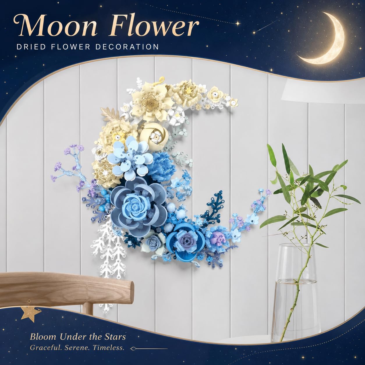 Blue Moon Flower Bouquet Building Set, Compatible with Lego Flowers for Adults, Artificial Flowers Lovers, Building Blocks for Décor Wall Art