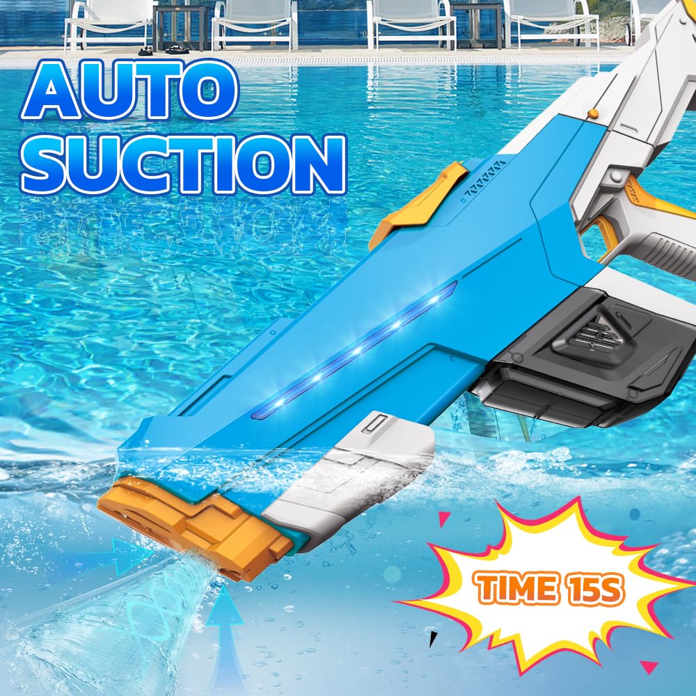 Electric Water Blaster for Adults Kids, Automatic Squirt Toy with with Light Up and Large Capacity, Comes with 2 Modular Batteries, 26-32 FT Range