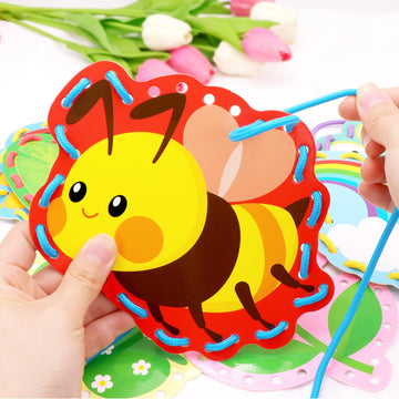 Omlisca Springtime Lacing Cards for Kids 12 Packs Double Sided Sewing Kits Flower Rainbow Butterfly Sewing Cards Educational & Learning Activities